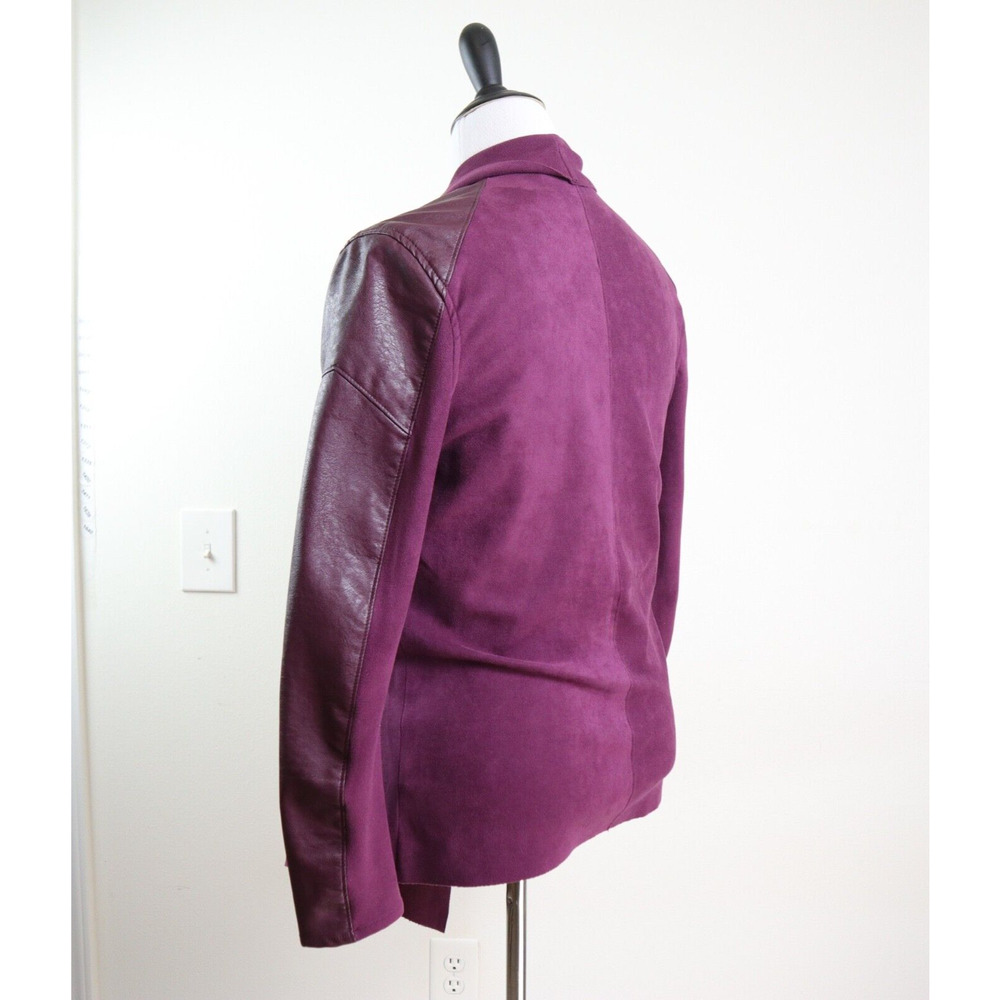 BlankNYC Size S Draped Front Moto Jacket Faux Suede Cabernet - Picture 5 of 12